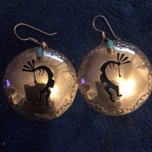 Kokopelli turquoise and sterling earrings - Picture 1 of 4